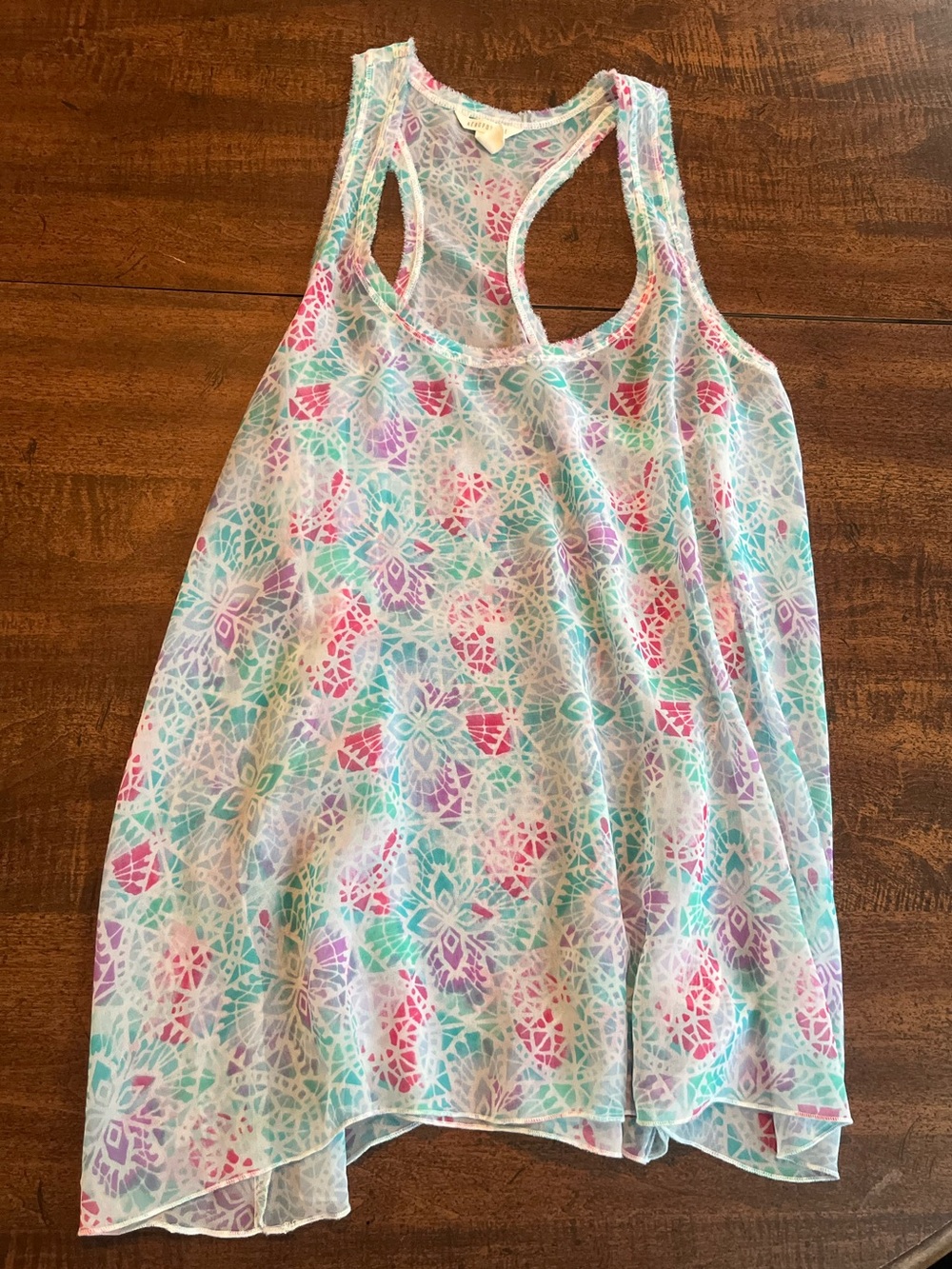 Y2K Aeropostale Sheer Colorful Geometric Floral Racerback Tank Top XS Coastal